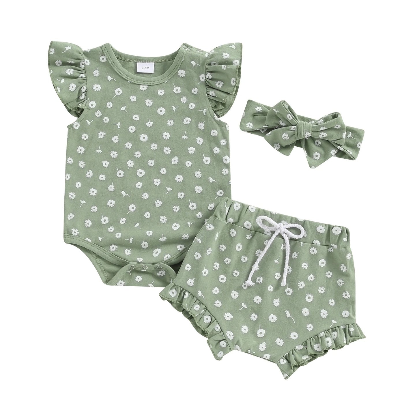 Combinaison à manches volantées et motif floral pour garçons et filles