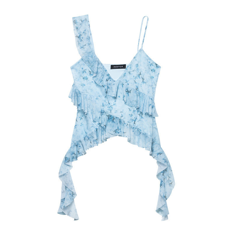 Ruffled Irregular Wind Sleeveless Top