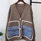 Denim Pocket Knitted Cardigan Loose Design Temperament Versatile Sweater Coat