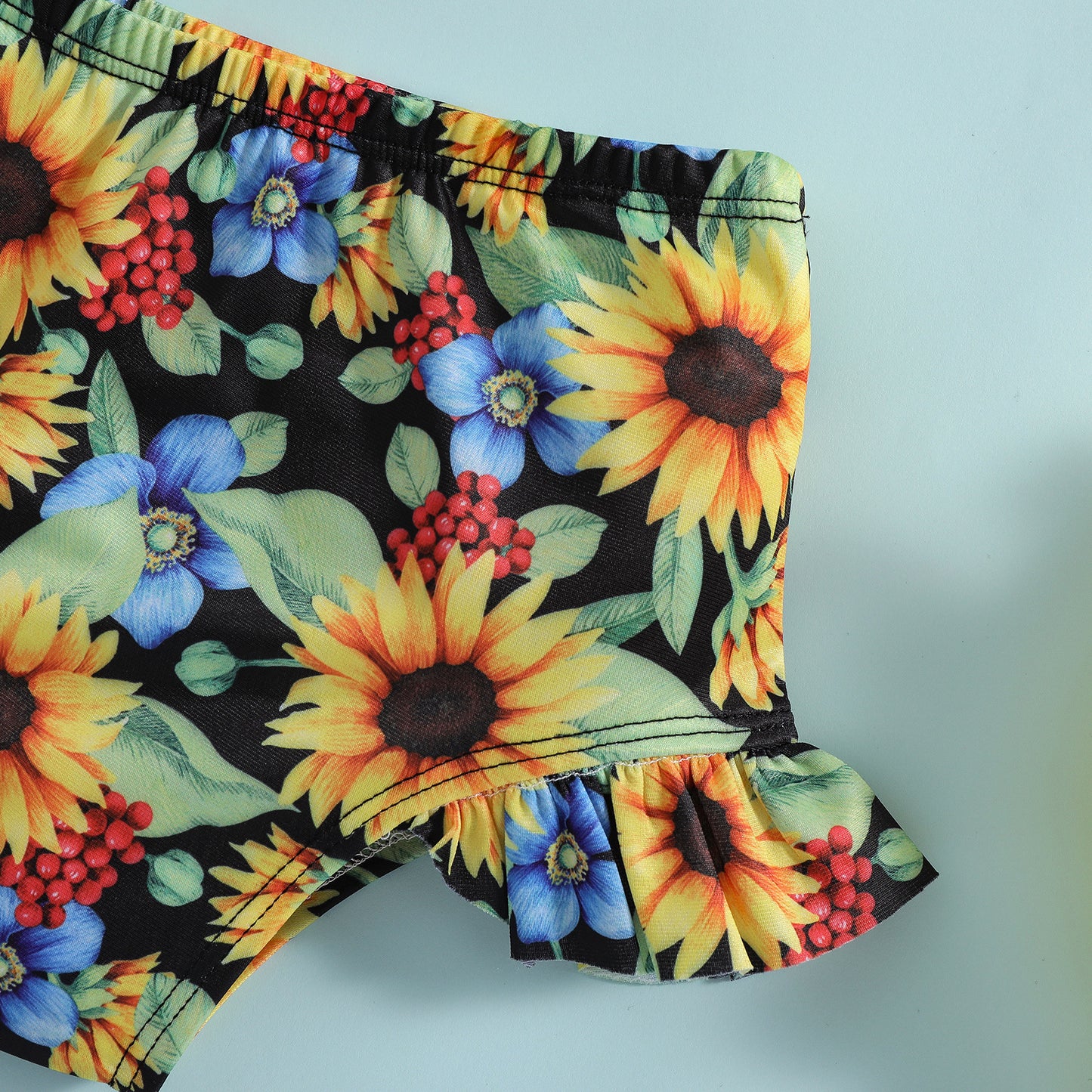 Girls' Flower Print Front Tied Spaghetti-strap Split Two-piece Suit Swimsuit