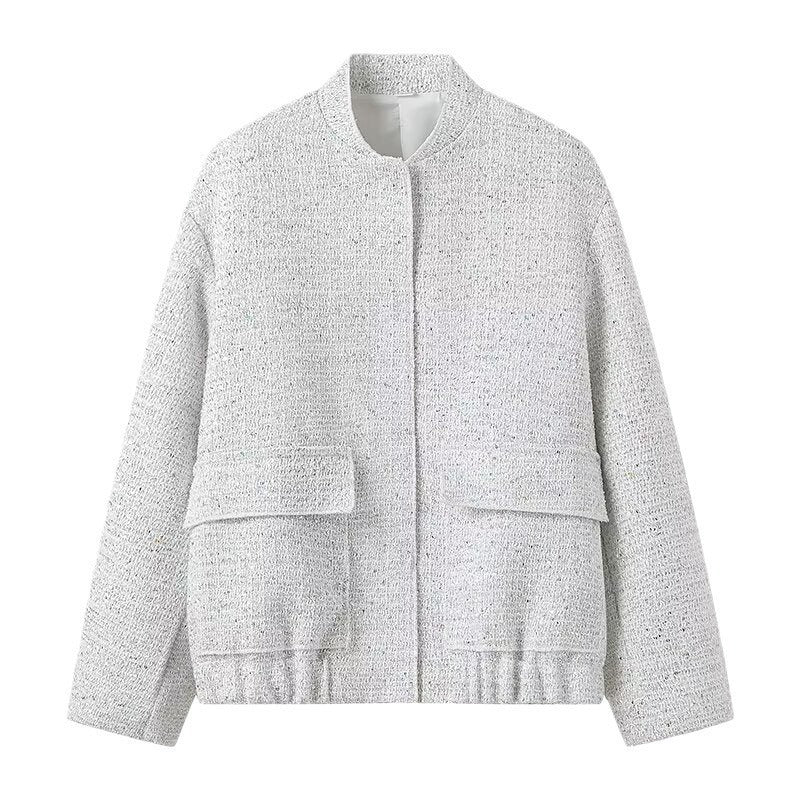 Sequined Long Sleeve Stand Collar Baseball Uniform Jacket Coat