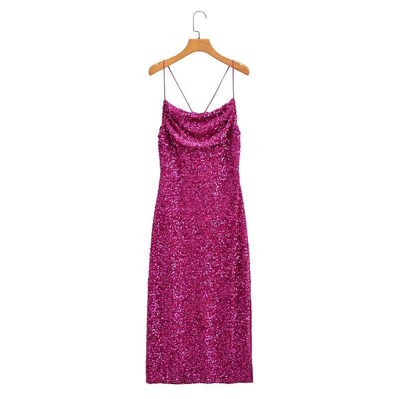 Women's Fashion Stylish Sequin Strap Long Slim Dress