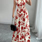 Short Sleeve Lace-up Dress Printed V-neck