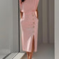 Split Metal Button Summer Dress Women