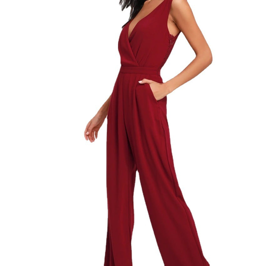 Lady's One-piece Trousers Lace Backless Deep V