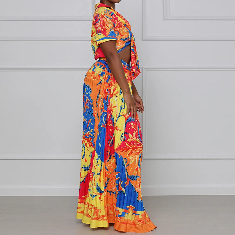 Ensemble haut court imprimé et pantalon large pour femme