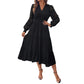 Sweet Elegant Style V-neck Tight Waist Lace Long Sleeve Solid Color Dress Women