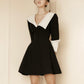 Nouvelle robe slim de luxe légère à col en V et contraste de couleurs noir et blanc