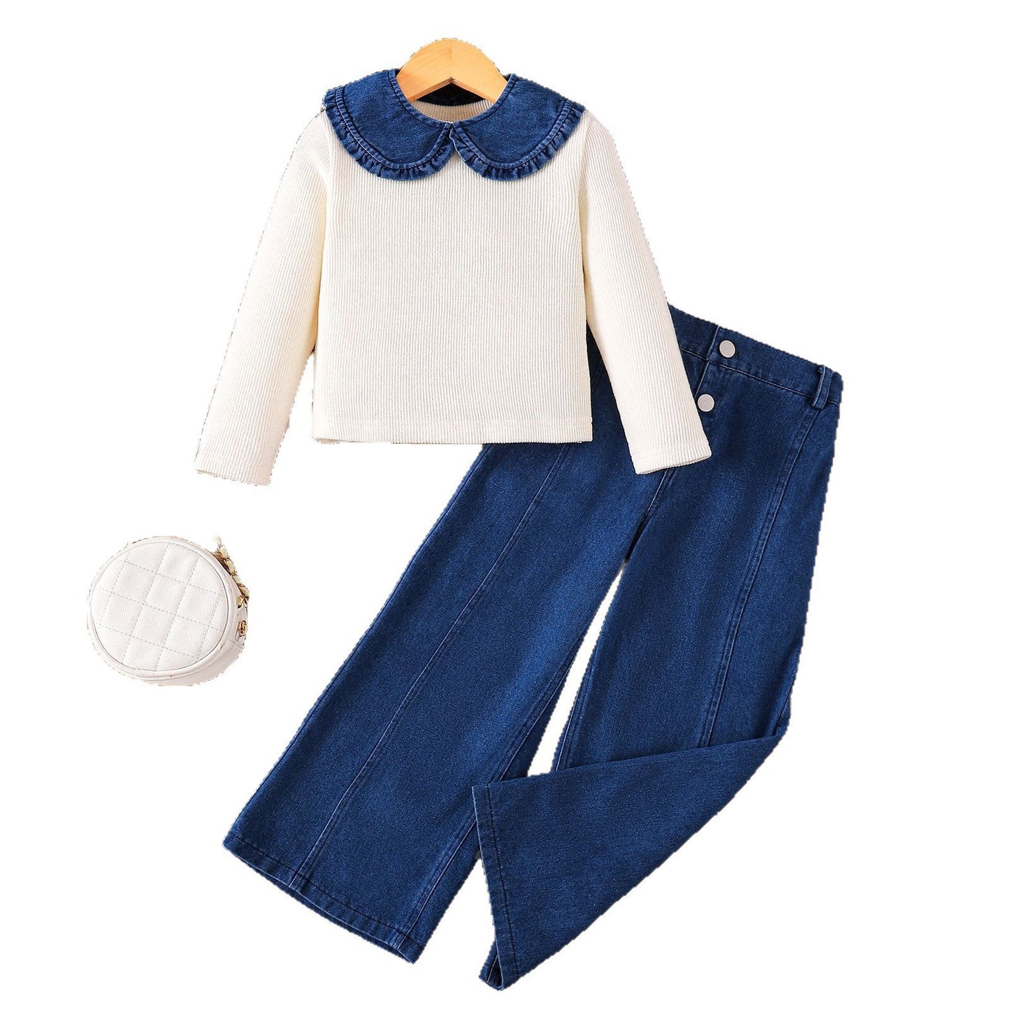 Slim-fit Denim Pants Three-piece Set