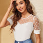 Women's Mesh Polka Dot Stitching Short Sleeve