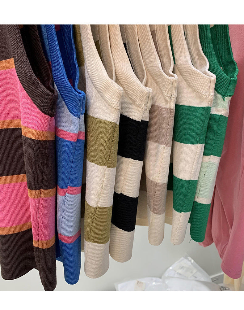 Women's Slim And Slim Knitted Contrast Color Striped Vest