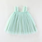 Girls Spaghetti Straps Chest Wrap Flower Embroidery Mesh Dress