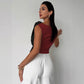 Color-blocked Asymmetric Shoulder Ruffled Hem Slim-fit Versatile Elegant Commuter Top