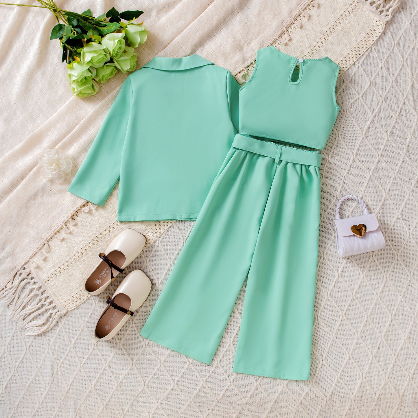 Girl's Casual Korean Wide-leg Pants Set
