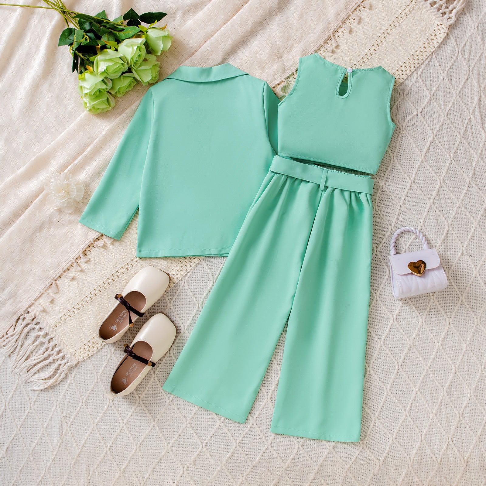 Girl's Casual Korean Wide-leg Pants Set