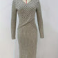 European And American High Waist Slit Long Sleeve Dress