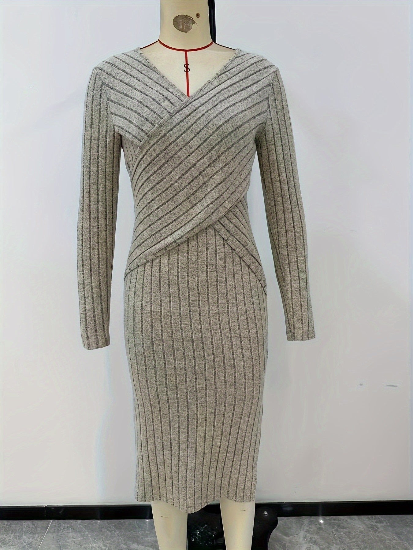 European And American High Waist Slit Long Sleeve Dress