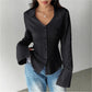 Women's Striped All-matching Casual Bell Sleeve Polo Collar Top