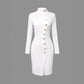 Fall Fashion Long Sleeve Stand-up Collar Slim Fit Metal Button Split Dress