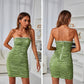 Pleated Off-shoulder Tube Top Hip Skirt Women's PU Leather Dress