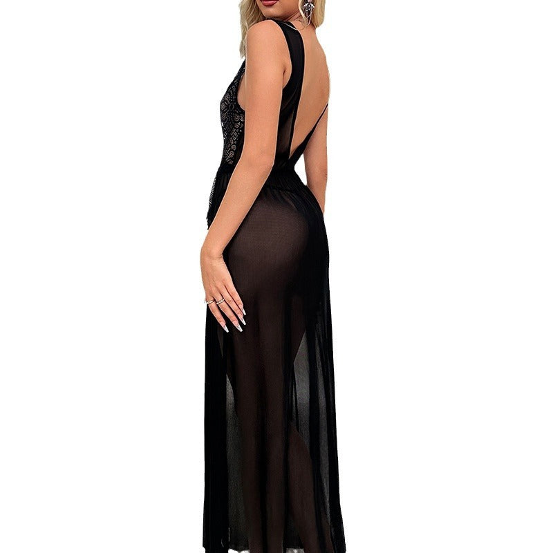 Robe longue à bretelles et fente en V profond pour femme