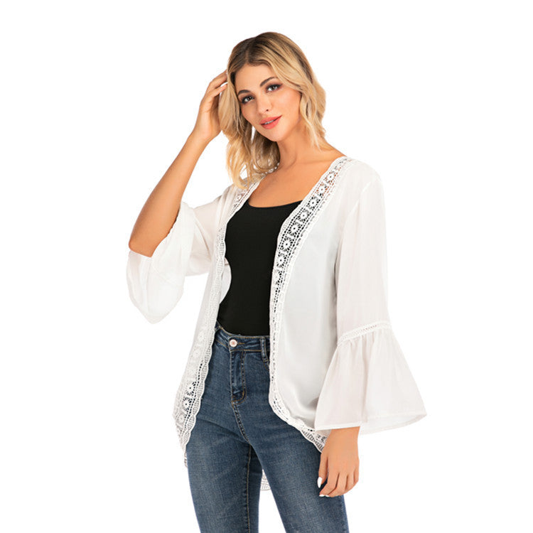 Ladies Sale Fashion Cardigan Lace Chiffon Long Sleeve Shirt
