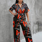 Long Ruffle Short Sleeve Contrast Ruffle Pants