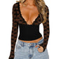 V-neck Stitching Lace Long Sleeve Base Shirt