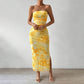Women's Mesh Floral Print Dress New High Waist Slim Slit Tube Top