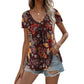 Women's Multicolor V-Neck Printed Short Sleeve T-Shirt