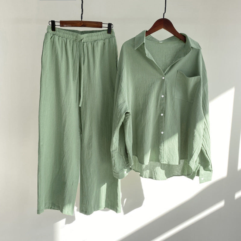 Cotton And Linen Shirt Outfit Waist Loose Trousers