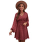 Robe à manches longues à imprimé pois, col en V, manches lanternes, taille plissée, coupe trapèze, vêtements pour femmes