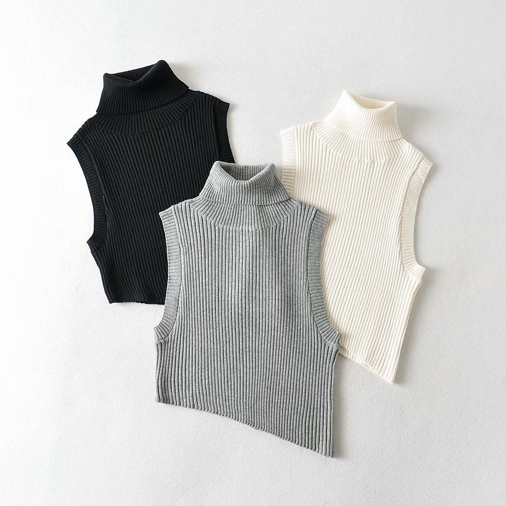 New European and American slim-fitting high-neck thick knitted T-shirt