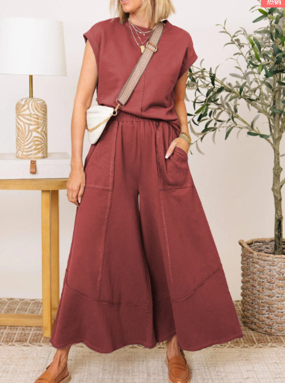 Sleeveless Colorblock Pocket Women's Suit