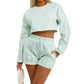 Casual Solid Color Hoodie Shorts Suit For Women