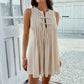 Solid-color Lace-up Pleated Sleeveless Mini Dress For Women
