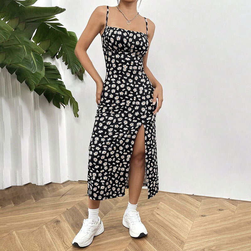 Spaghetti Straps Chest Wrap Slit Sheath Women's Dress