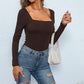 Tight Off-neck Sunken Stripe Knitted Jumpsuit