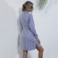 Bow Lace-up Long Sleeve European And American Blue Patchwork Stripes Cardigan Shirt Dress