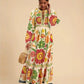 Printed Flared Skirt Long Sleeve Lace Up Casual Dress