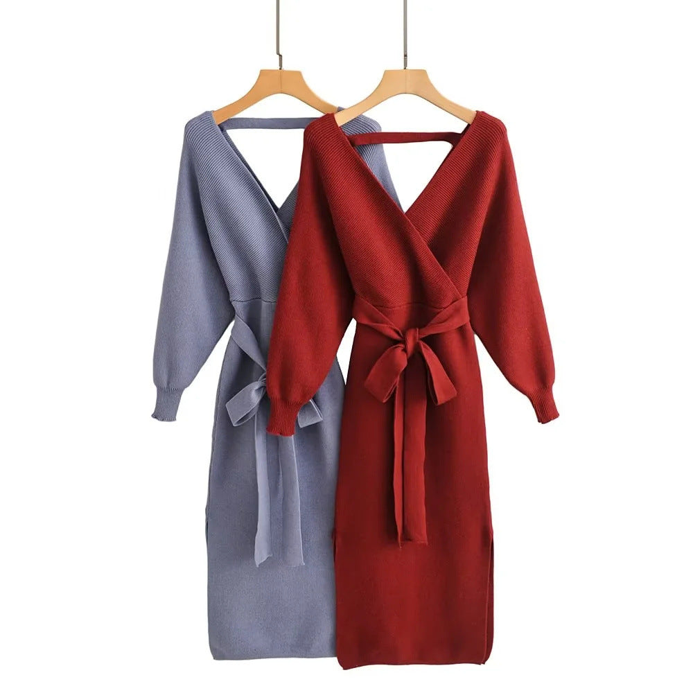 Women's Fashion Series Belt Waist Slit Dress