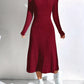 Thread Knitted Sunken Stripe Long Sleeve Big Hem Dress