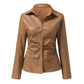 Long Sleeve V-Neck PU Leather Panel Ladies Shirt
