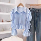 Suspender Shirt Two-piece French Bell Sleeve Short Top For Women