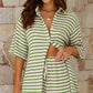 Two-piece Five-quarter Sleeve Striped Shirt Top Suit