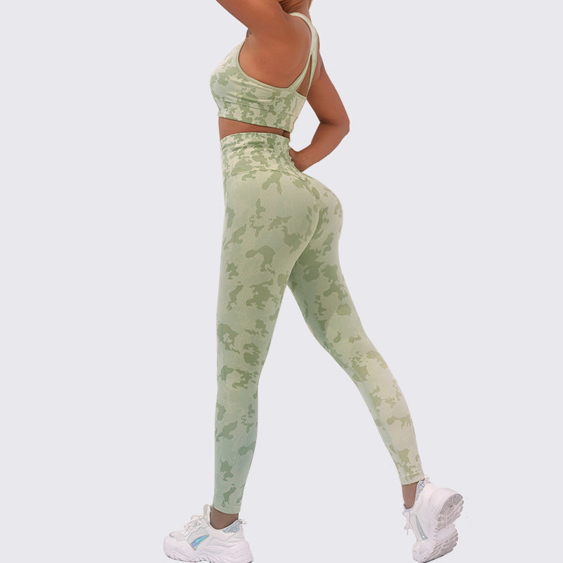 Camouflage Yoga Clothes Suit Sports Bra High Waist Belly Contracting Slimming Pants