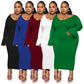 Fashionable And Sexy Plus-Size Women's Solid-Color Elegant V-Neck Maxi Dress