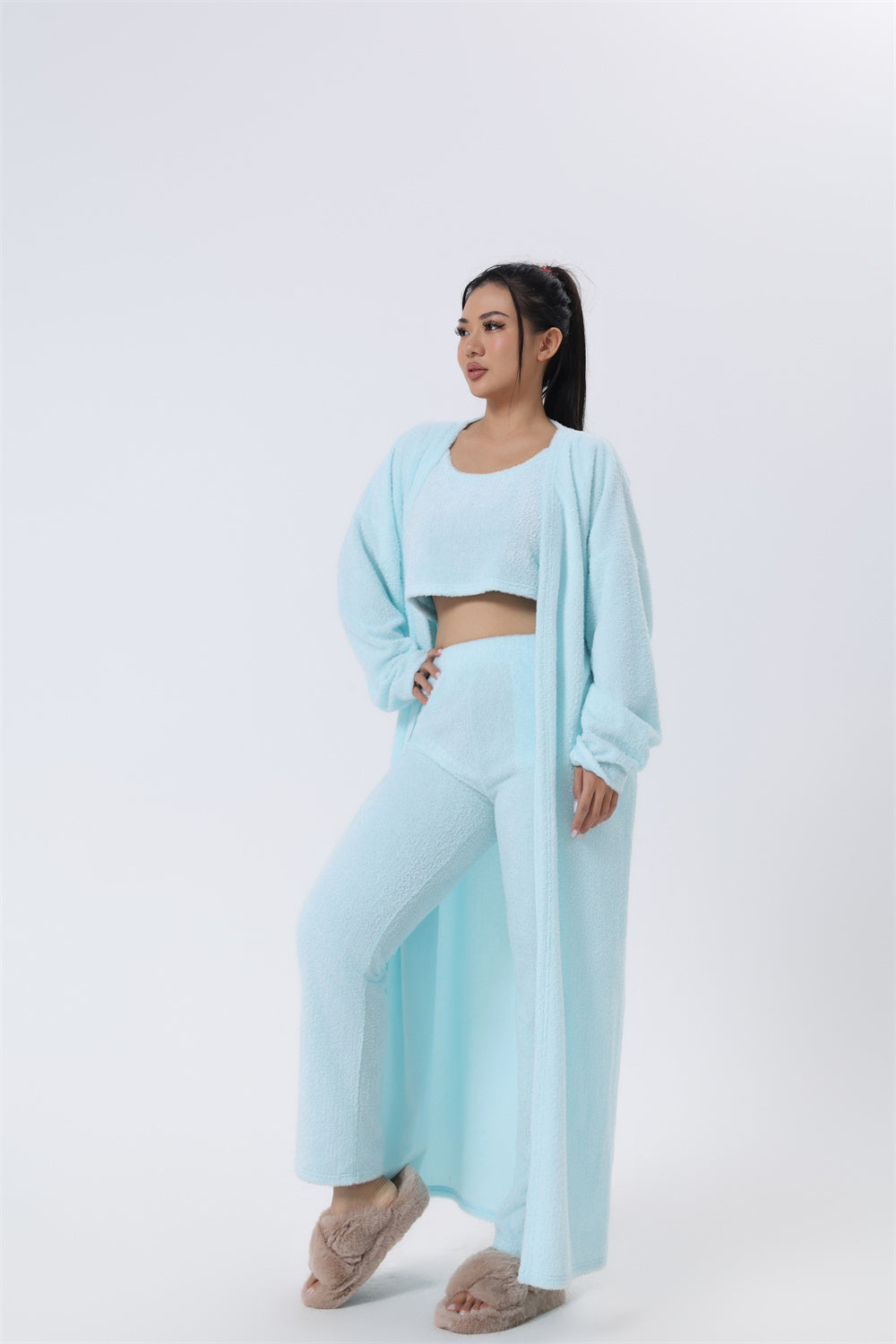Ensemble pyjama confortable, ensemble de détente 3 pièces, vêtements de détente mignons, ensembles de costumes chauds, ensemble assorti, ensemble de détente, ensembles de pantalons 3 pièces, robe d'hiver pour femme