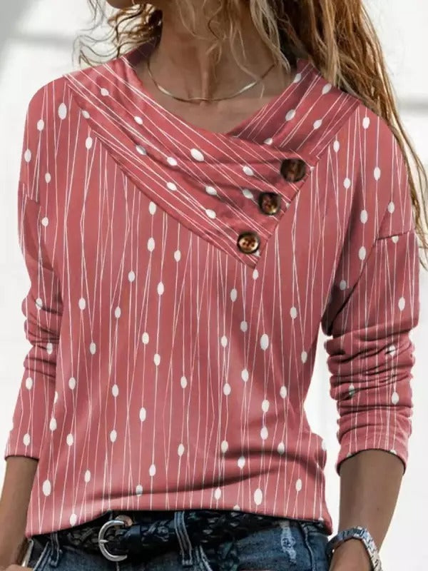 Women's Irregular Collar Printed Long Sleeve Top