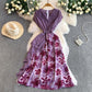 Womens Floral Print V Neck Dress With Ruffled Hem